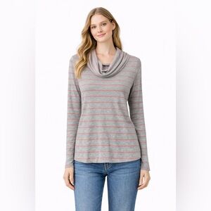 LOFT Gray and Pink Striped Cowl Neck Sweater Women’s Size Small